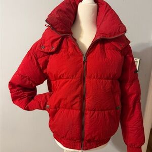 Lucky Brand Red Long Coat Jacket Parka Hooded Puffer Winter Women's XS